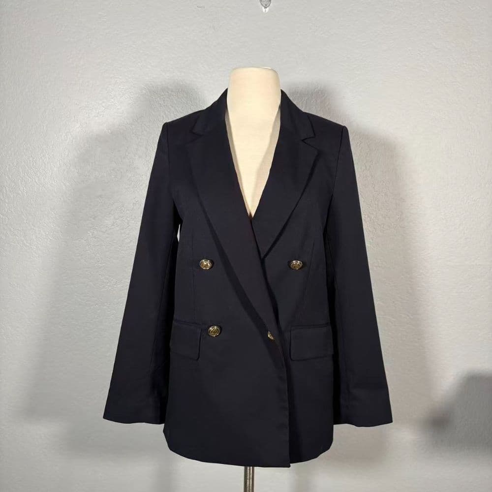 H&M XS Navy Double-Breasted Blazer - Image 1