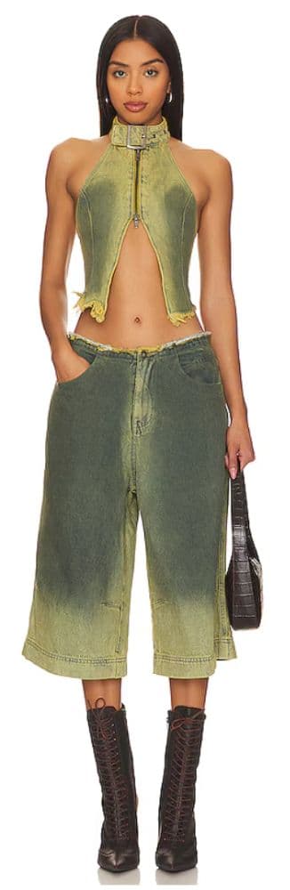 Jaded London Green Denim Buckle Neck Top - Image 3