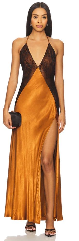 REVOLVE Bardot Estrella Halter Maxi Dress Burnt Orange - Image 1