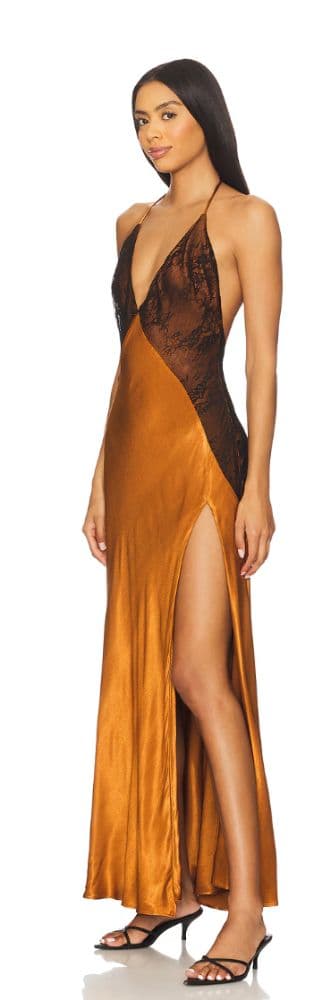 REVOLVE Bardot Estrella Halter Maxi Dress Burnt Orange - Image 2