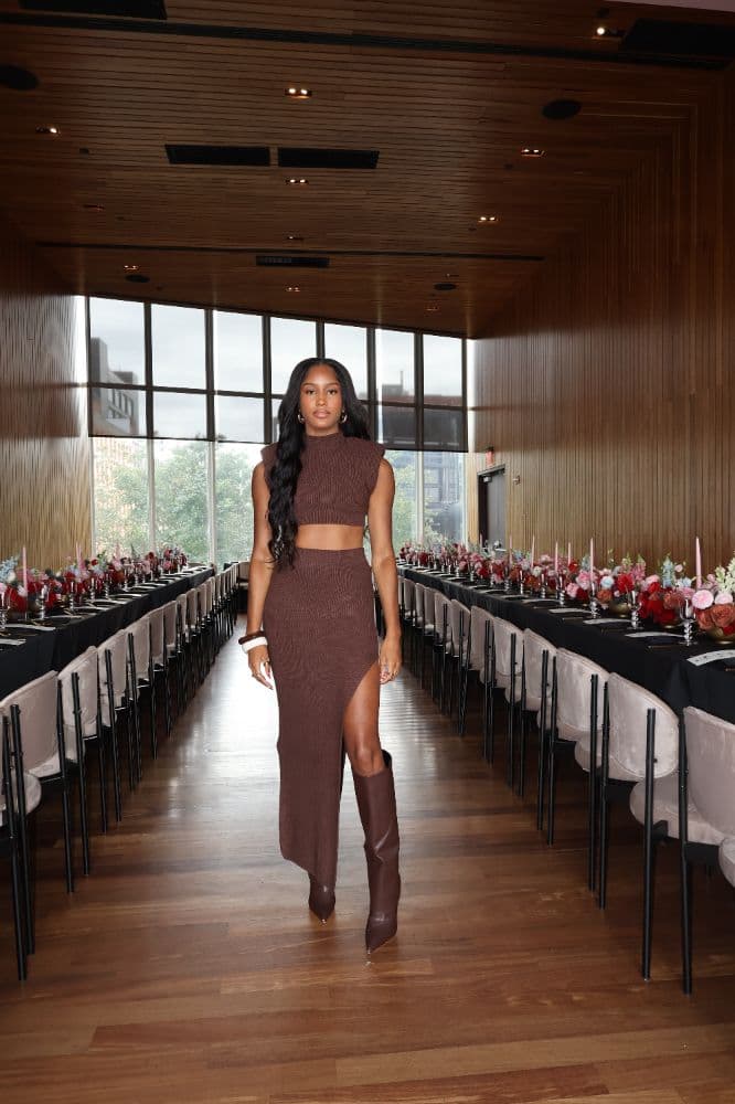 Naked Wardrobe Brown Sweater Two Piece Maxi Skirt Set - Image 1