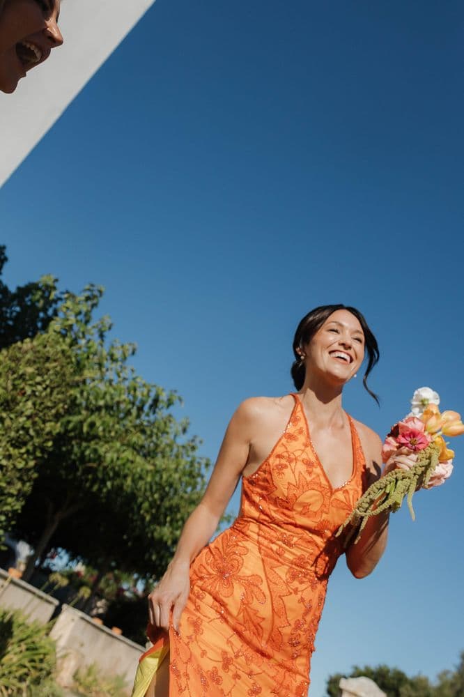 Vintage Orange Beaded Gown - Image 4