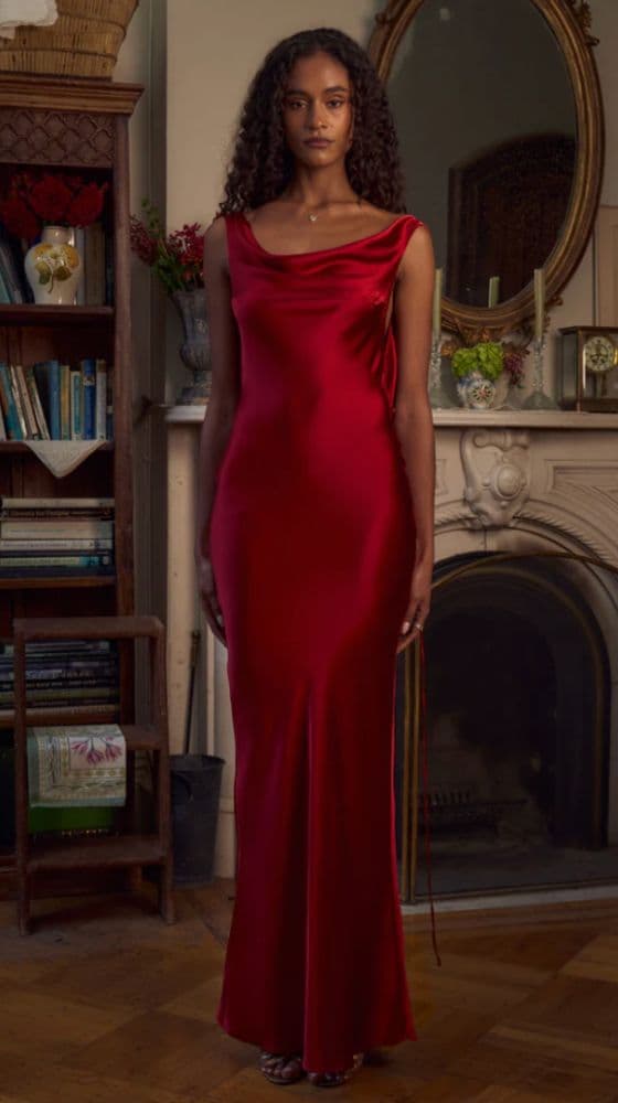 Mirror Palais Plunging Back Cowl Dress in Scarlet - Image 1