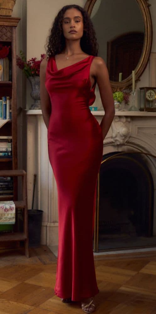 Mirror Palais Plunging Back Cowl Dress in Scarlet - Image 2