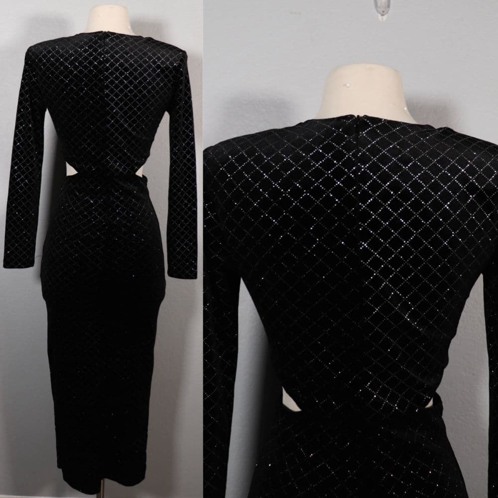 ZARA Size XS Sparky Velvet Midi Cutout Dress - Image 2