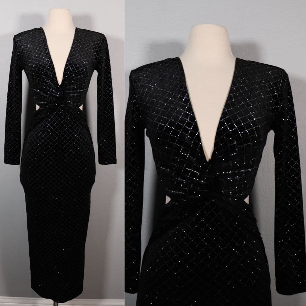 ZARA Size XS Sparky Velvet Midi Cutout Dress - Image 1