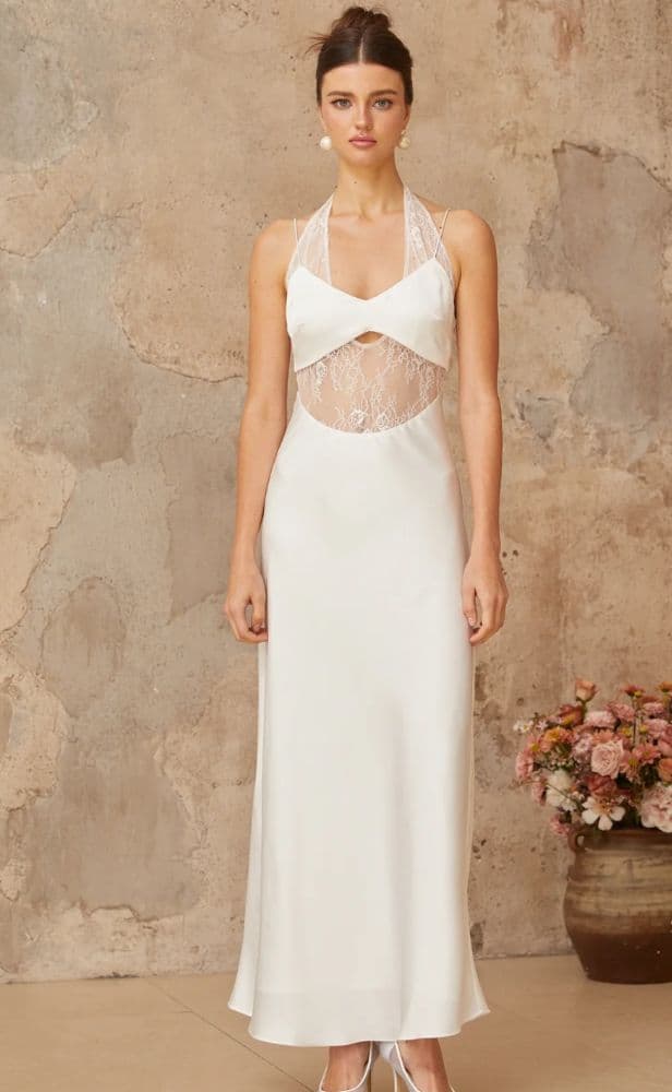 Blanche White Lace-panel Satin Maxi Dress - Image 1