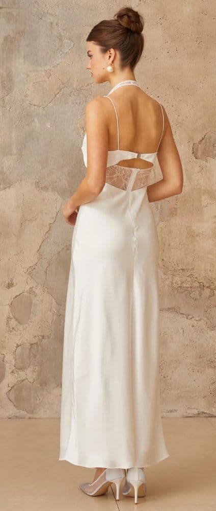 Blanche White Lace-panel Satin Maxi Dress - Image 2