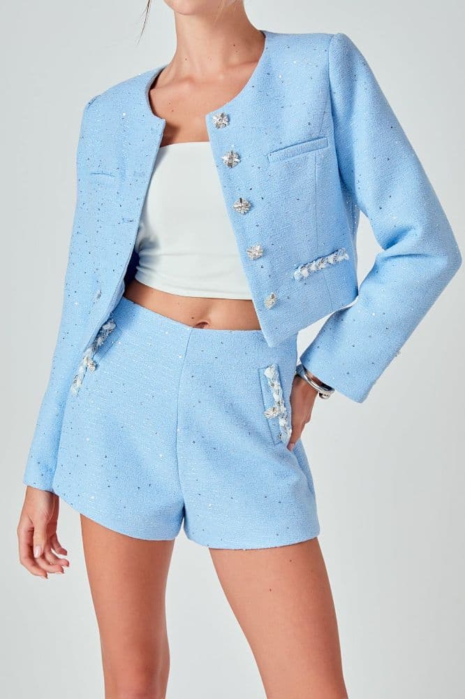 Endless Rose Embellished Tweed Jacket + Shorts Set - Image 1