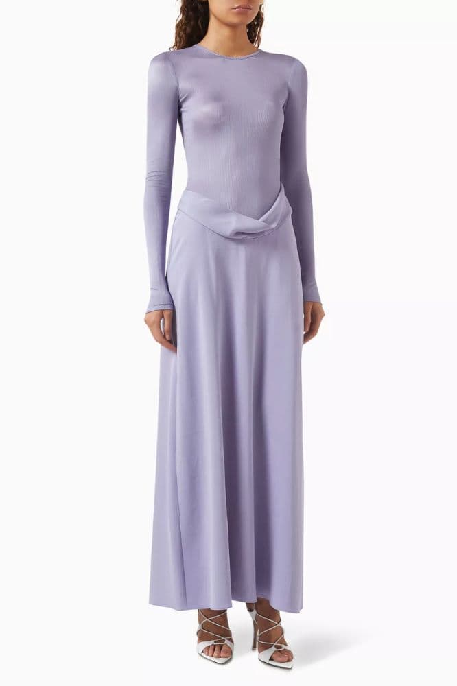 CHRISTOPHER ESBER LAYERED SATIN JERSEY MAXI DRESS - PURPLE - Image 3