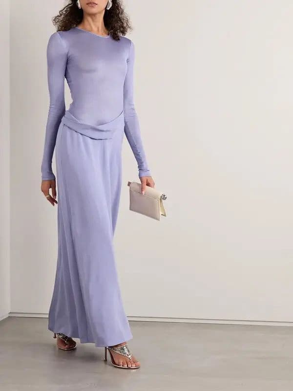 CHRISTOPHER ESBER LAYERED SATIN JERSEY MAXI DRESS - PURPLE - Image 1