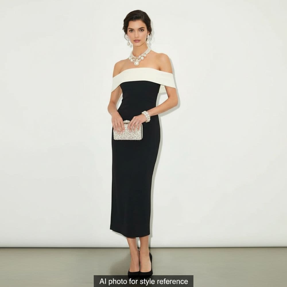 Lulus XS Black & White Off Shoulder Midi Dress - Image 2