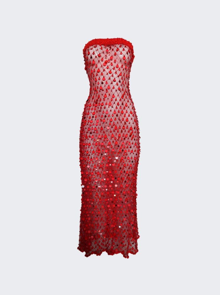 ROBERTA EINER FISHNET BANDEAU MAXI DRESS IN RED - Image 2