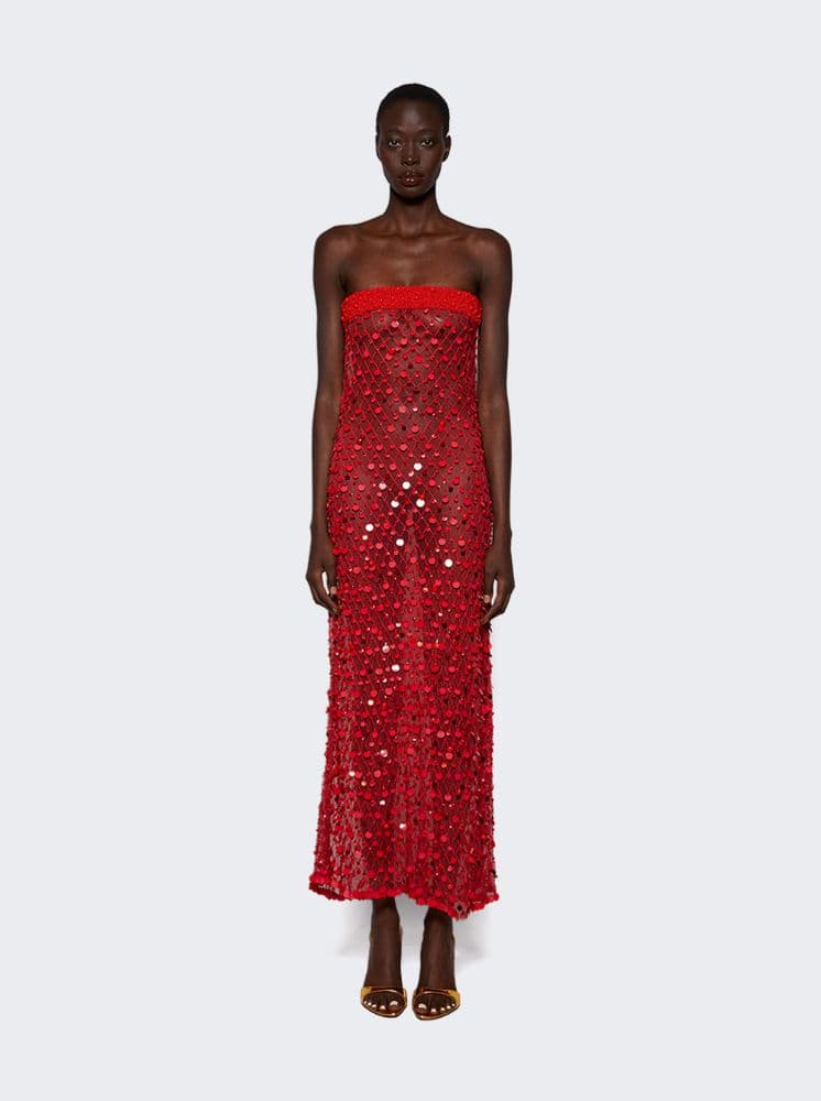 ROBERTA EINER FISHNET BANDEAU MAXI DRESS IN RED - Image 3