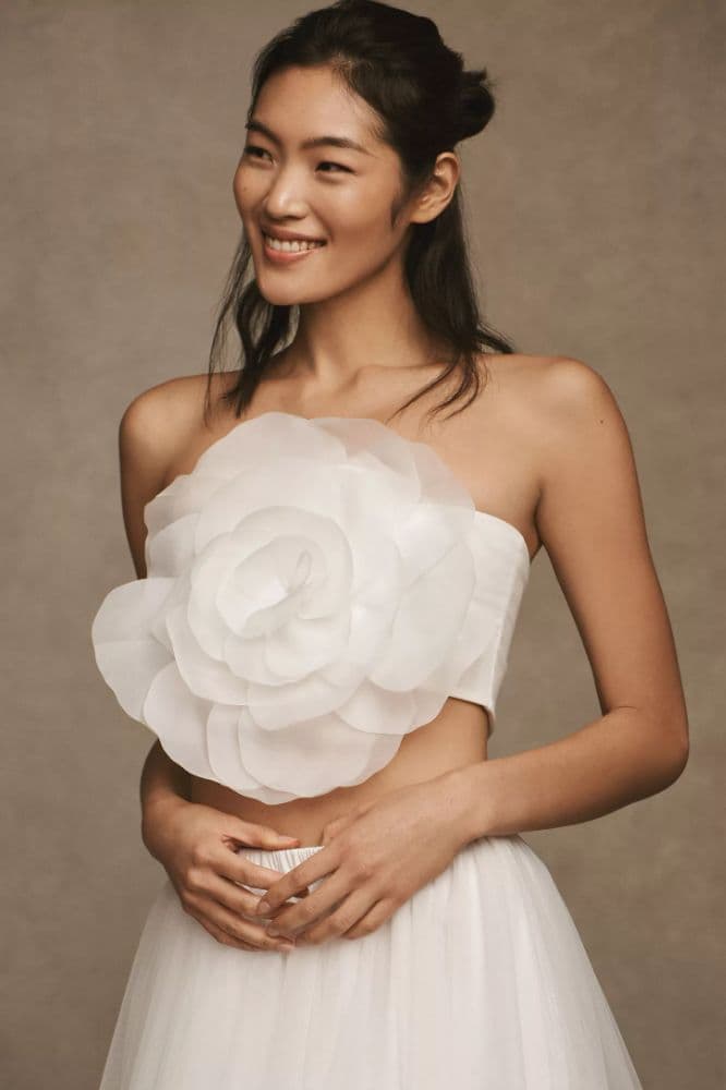 Cynthia Rowley Organza Flower Bandeau Top and Skirt Set in White - Image 1