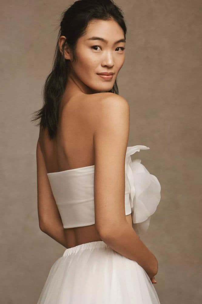 Cynthia Rowley Organza Flower Bandeau Top and Skirt Set in White - Image 5