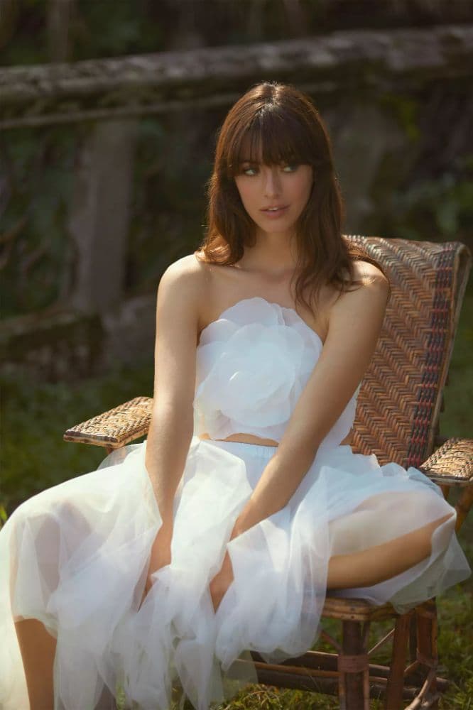 Cynthia Rowley Organza Flower Bandeau Top and Skirt Set in White - Image 3
