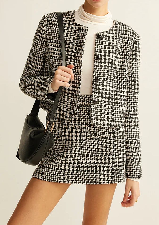 Houndstooth Jacket & Mini Skirt Set - Image 1