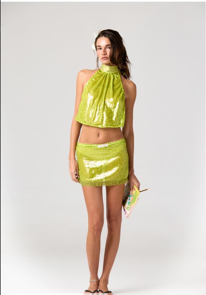 Hand Over Cristobal's Halter Top & Skirt Sequin Set - Image 5