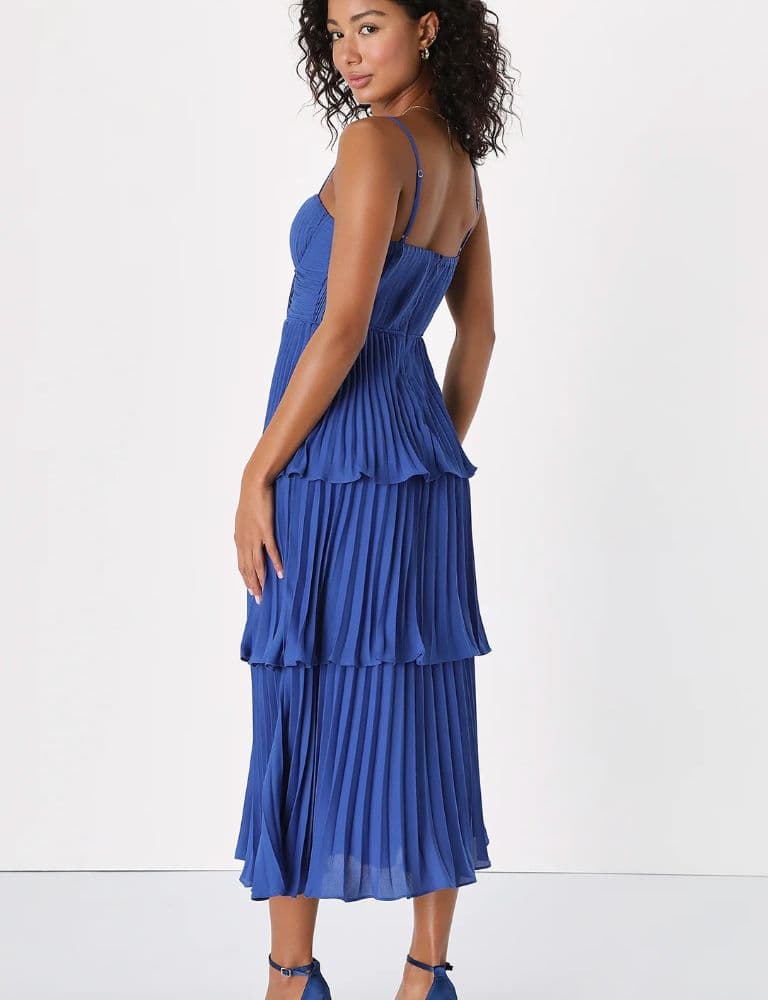 Lulus Blue Tiered Bustier Midi Dress - Image 2
