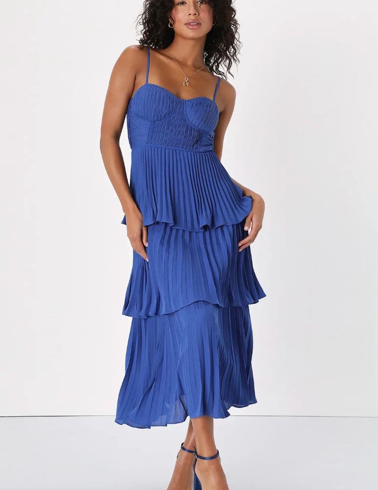 Lulus Blue Tiered Bustier Midi Dress - Image 1