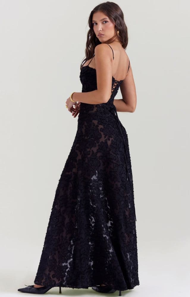 Seren Black Floral Lace Back Maxi Dress - Image 2