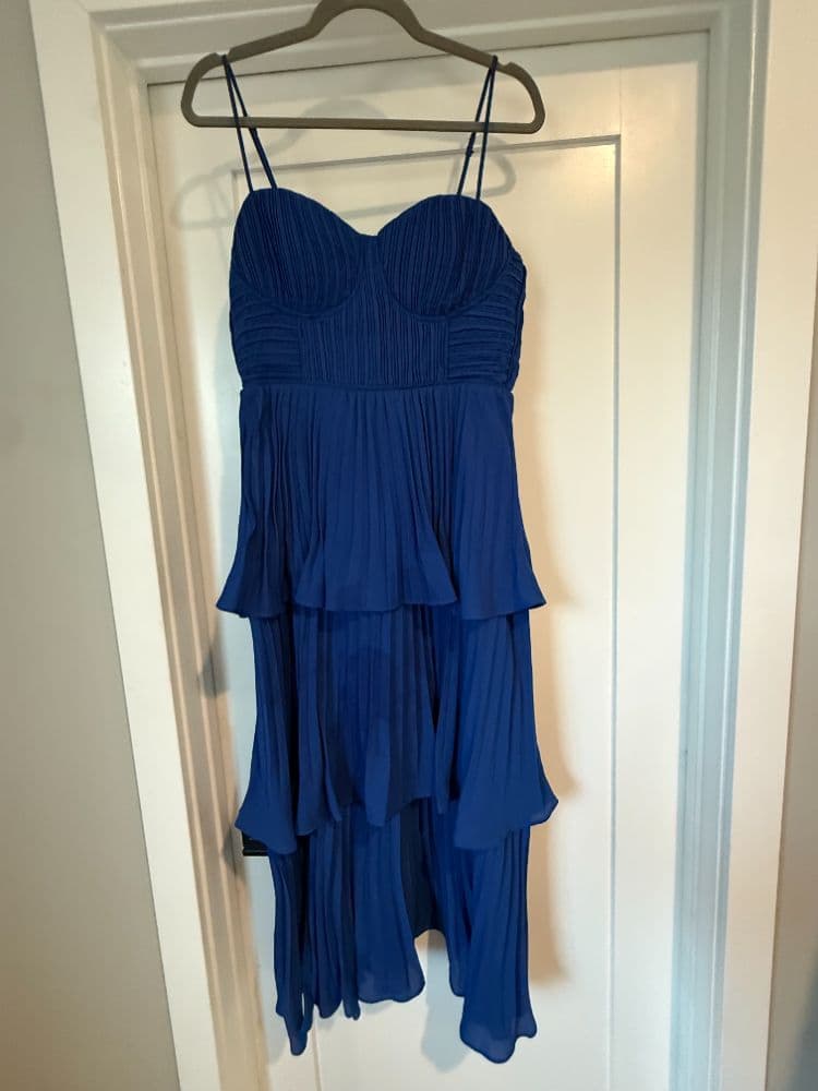 Lulus Blue Tiered Bustier Midi Dress - Image 3