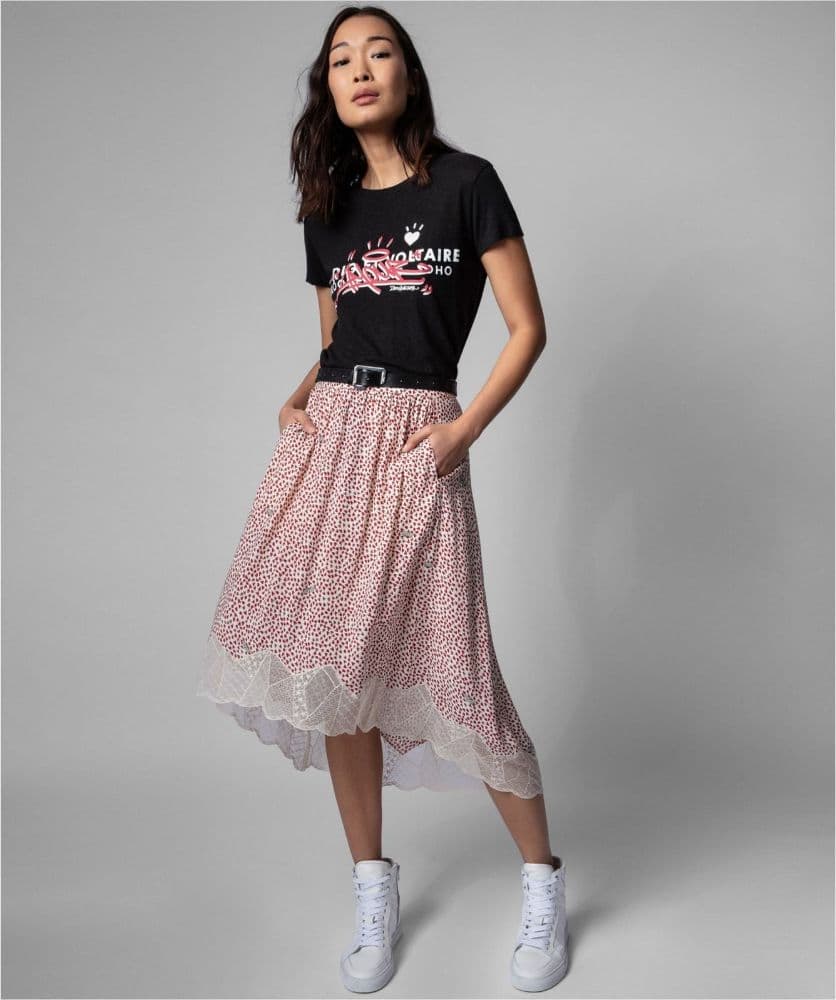 Zadig & Voltaire Red Hearts Midi Skirt - Image 1
