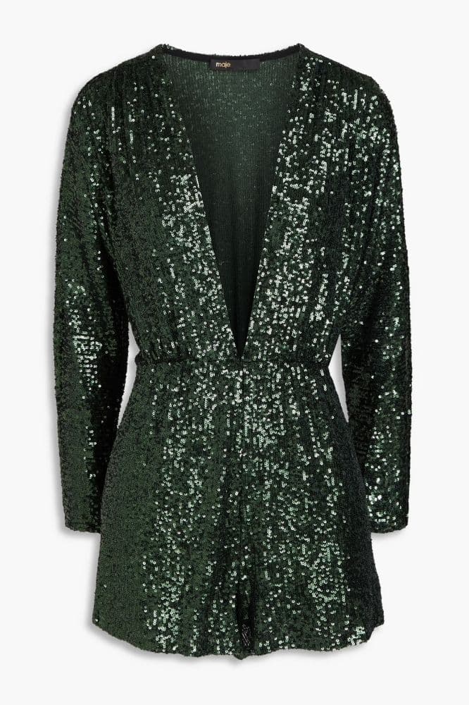 Maje Green Sequin Romper - Image 2