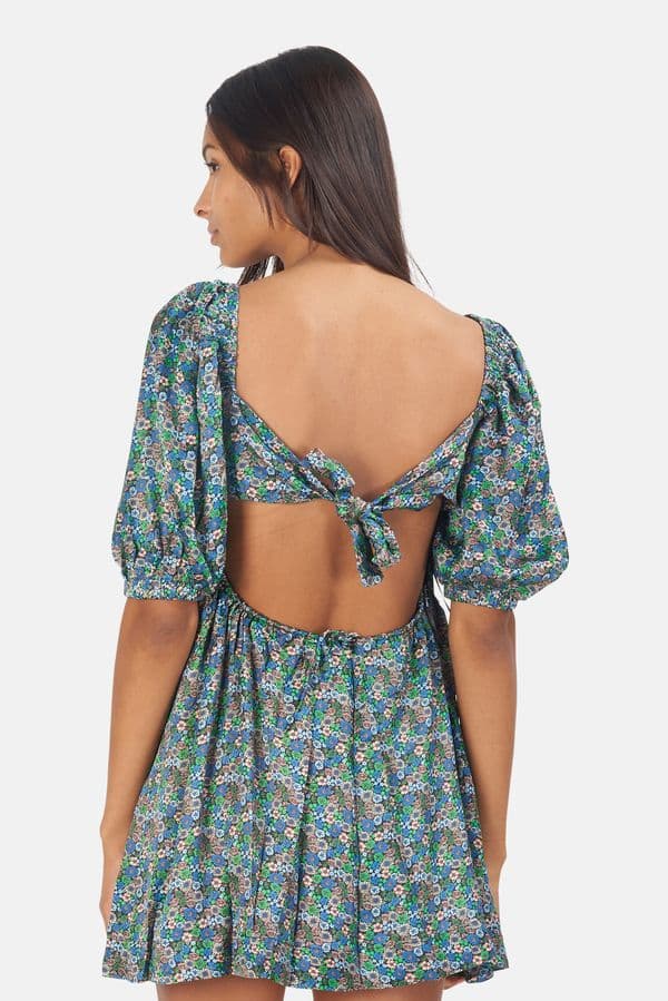 For Love & Lemons Green Floral Mini Dress - Image 3
