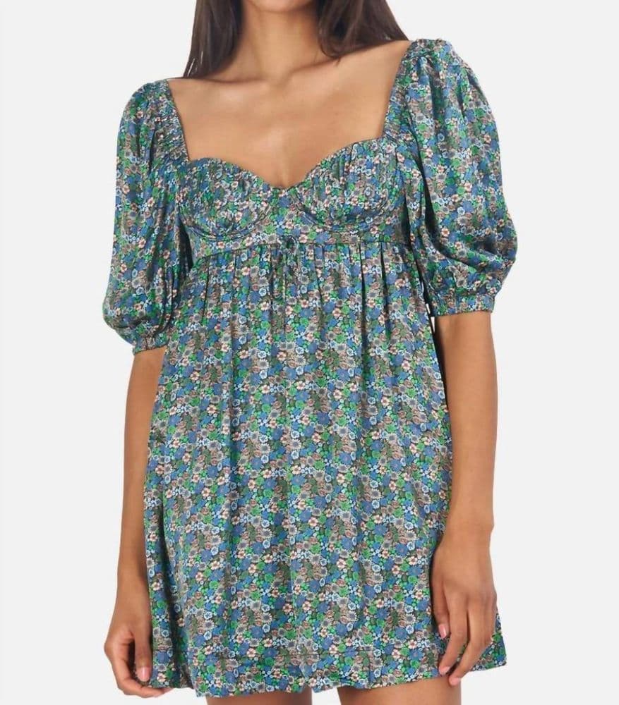 For Love & Lemons Green Floral Mini Dress - Image 2