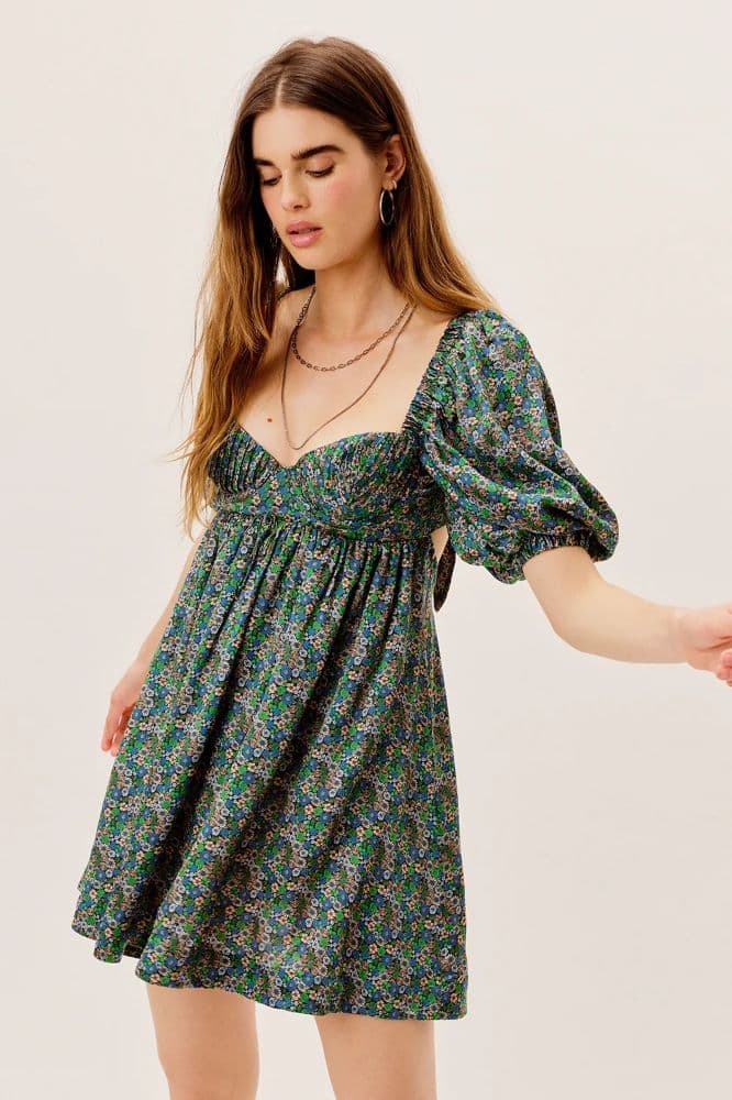 For Love & Lemons Green Floral Mini Dress - Image 1