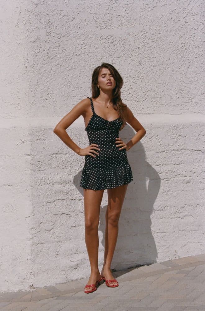 Indah Camilla Dress (Black Ruffle Sheer Polka Dot Mini Dress) - Image 5