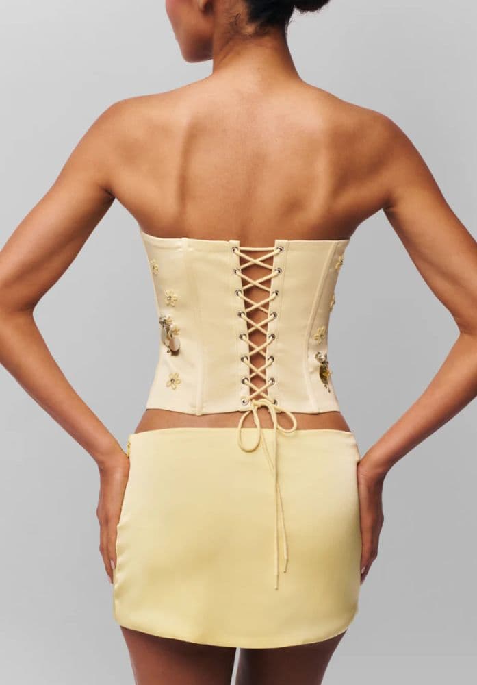 Guizio Embellished Satin Corset (Pale Yellow Strapless Bandeau Tube Top) - Image 2