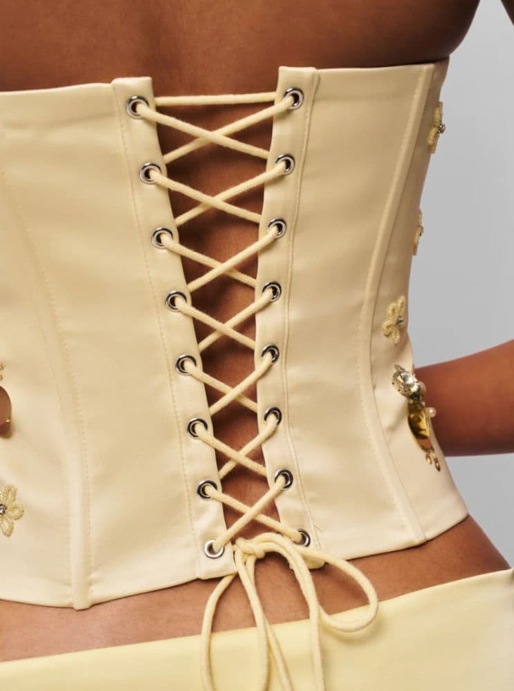 Guizio Embellished Satin Corset (Pale Yellow Strapless Bandeau Tube Top) - Image 4