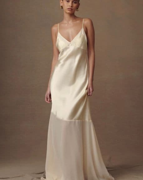 Meshki Evelyn Iridescent Satin Maxi Dress Cream - Image 6