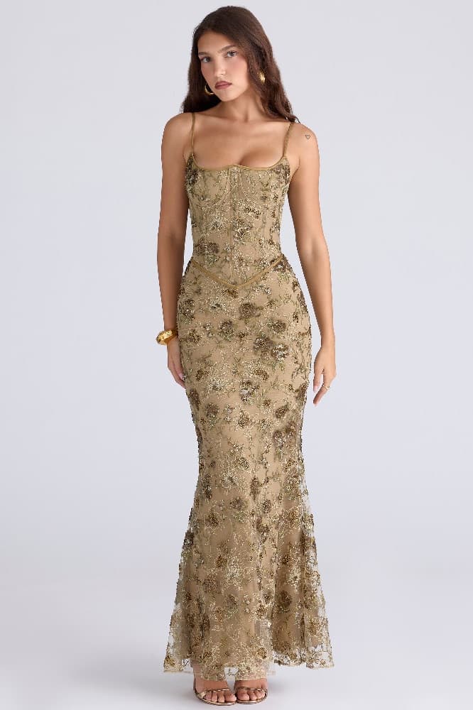 HOUSE OF CB Naima Bronze Embellished Dress - Image 1