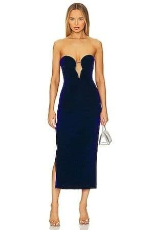 Lilah Velour Midi Dress In Vibrant Blue - Image 1