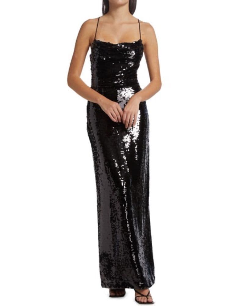 Black Sequin Lace-Up Back Maxi Dress - Image 1