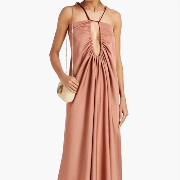 Cutout Ruched Knitted Maxi Dress In Antique Rose - Image 2