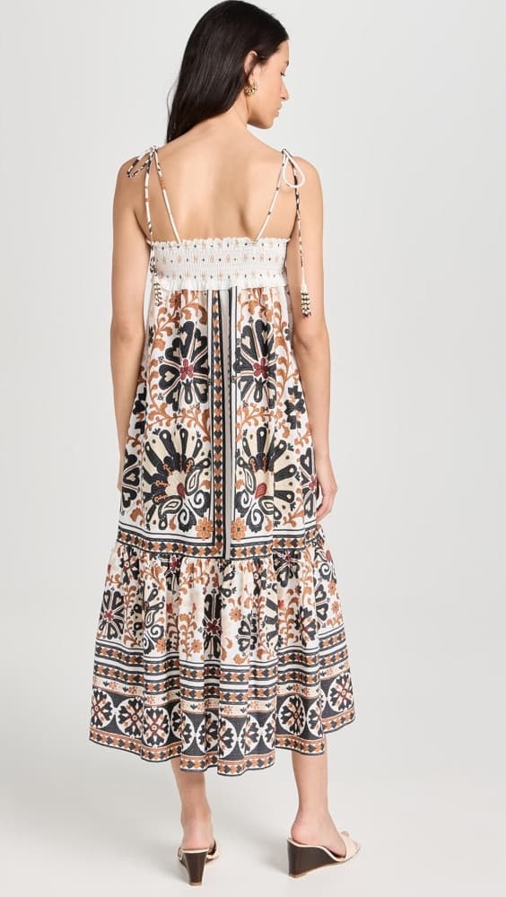 FARM Rio Flower Fan Tapestry Off-White Midi Dress - Image 2
