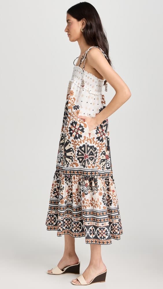 FARM Rio Flower Fan Tapestry Off-White Midi Dress - Image 3