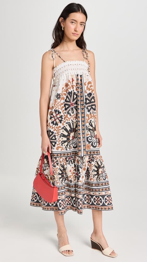 FARM Rio Flower Fan Tapestry Off-White Midi Dress - Image 4