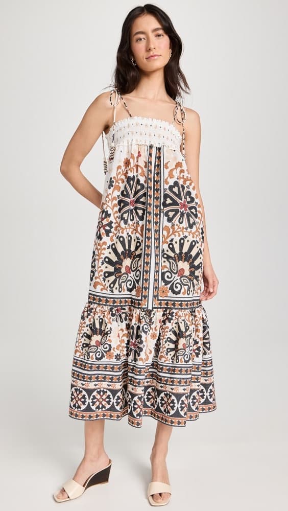 FARM Rio Flower Fan Tapestry Off-White Midi Dress - Image 6