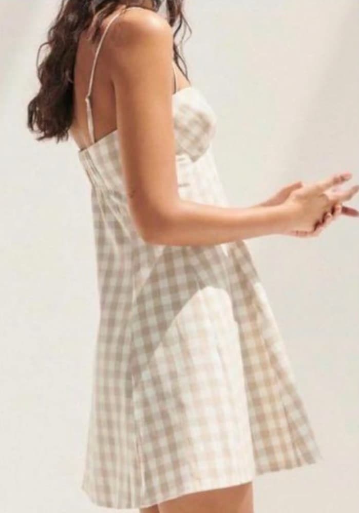 Zara Ecru/Beige Linen Blend Gingham Check Mini Dress - Image 2