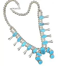 Jerome Kingman Turquoise Squash Blossom Necklace – Sterling Silver - Image 1