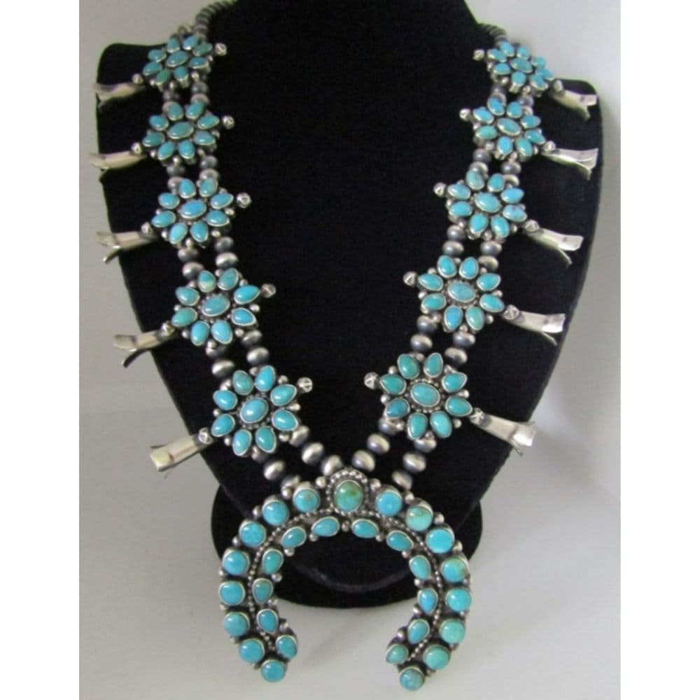 El Paso Turquoise Squash Blossom Necklace - Sterling Silver - Image 1