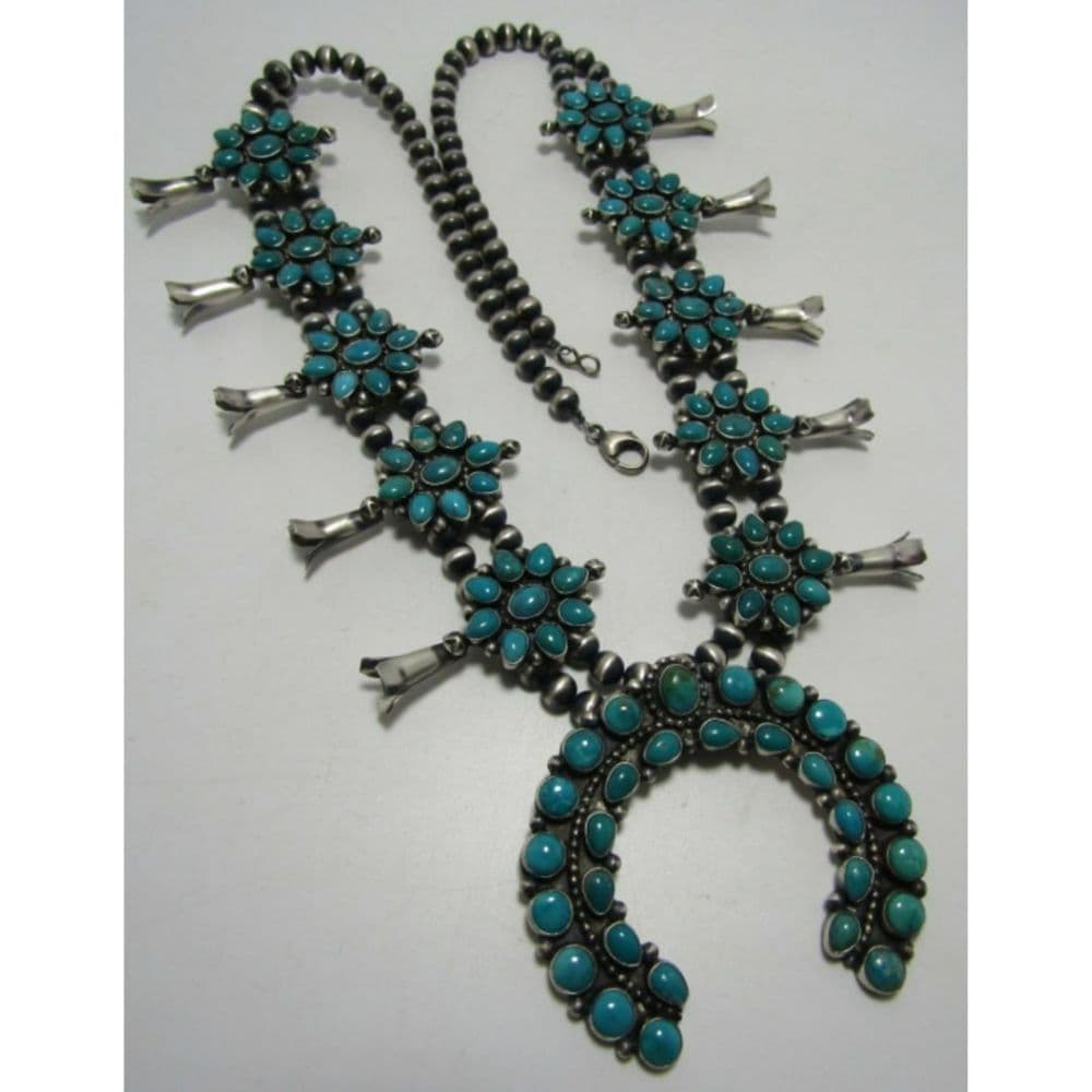 El Paso Turquoise Squash Blossom Necklace - Sterling Silver - Image 2