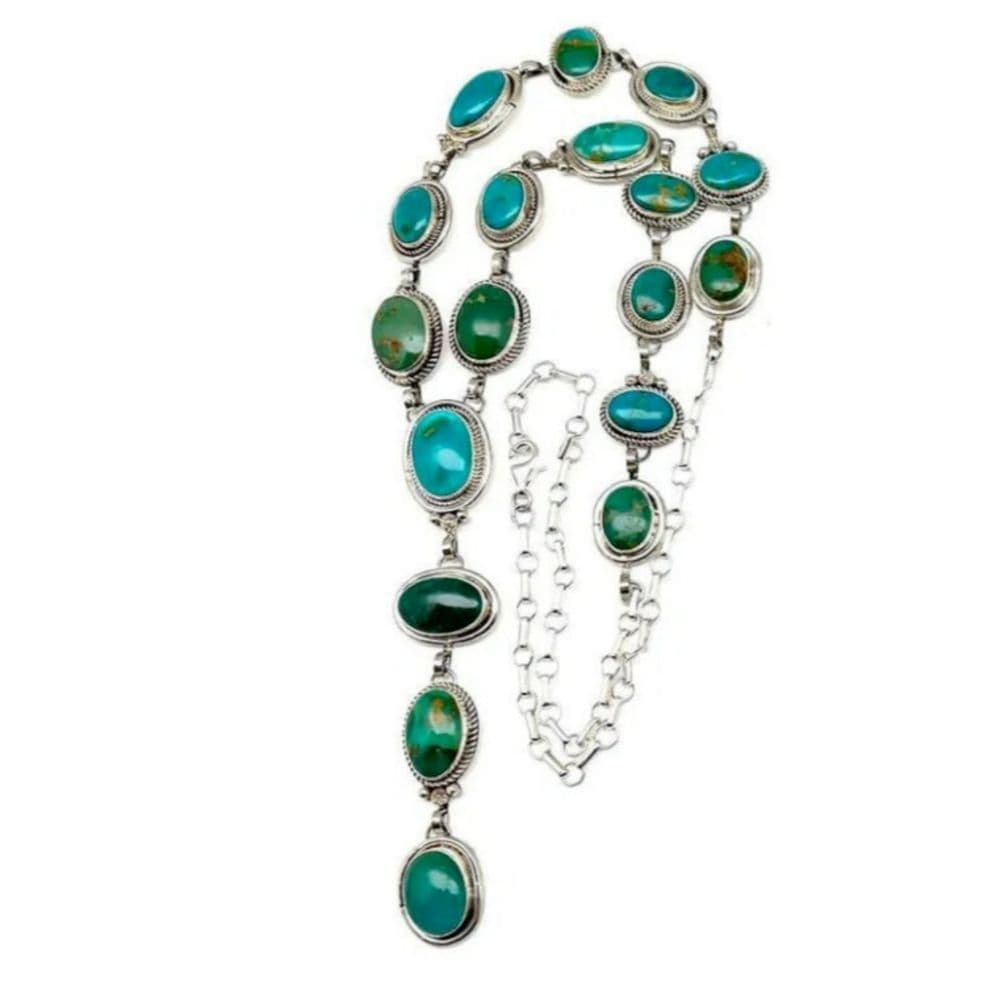 Yuma Sonoran Gold & Royston Turquoise Lariat Necklace – Sterling Silver - Image 1