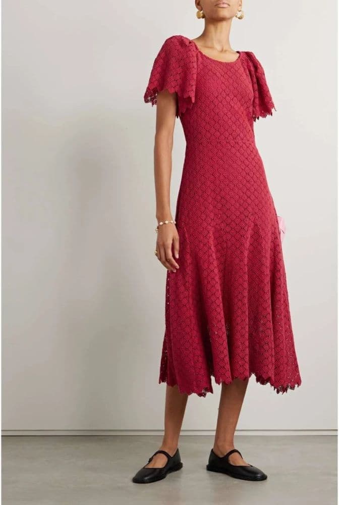 The Great Red Eyelet Harmony Cotton Midi Dress sz 0 - Image 1
